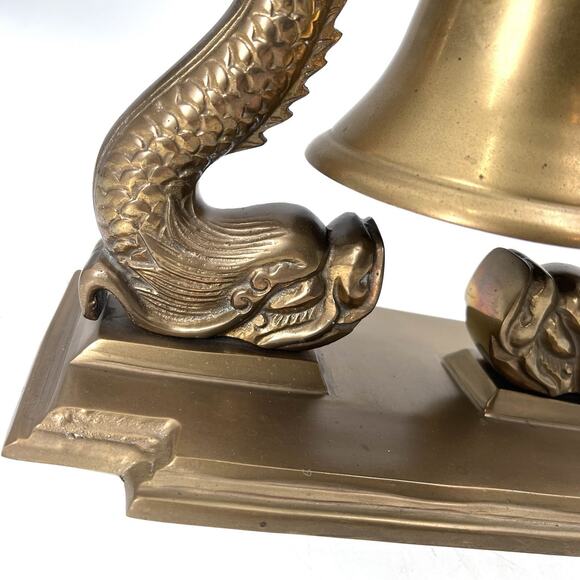 Vintage Large Ornate Brass Dolphin Koi Fish Ship Bell Nautical Decor - Picture 7 of 11